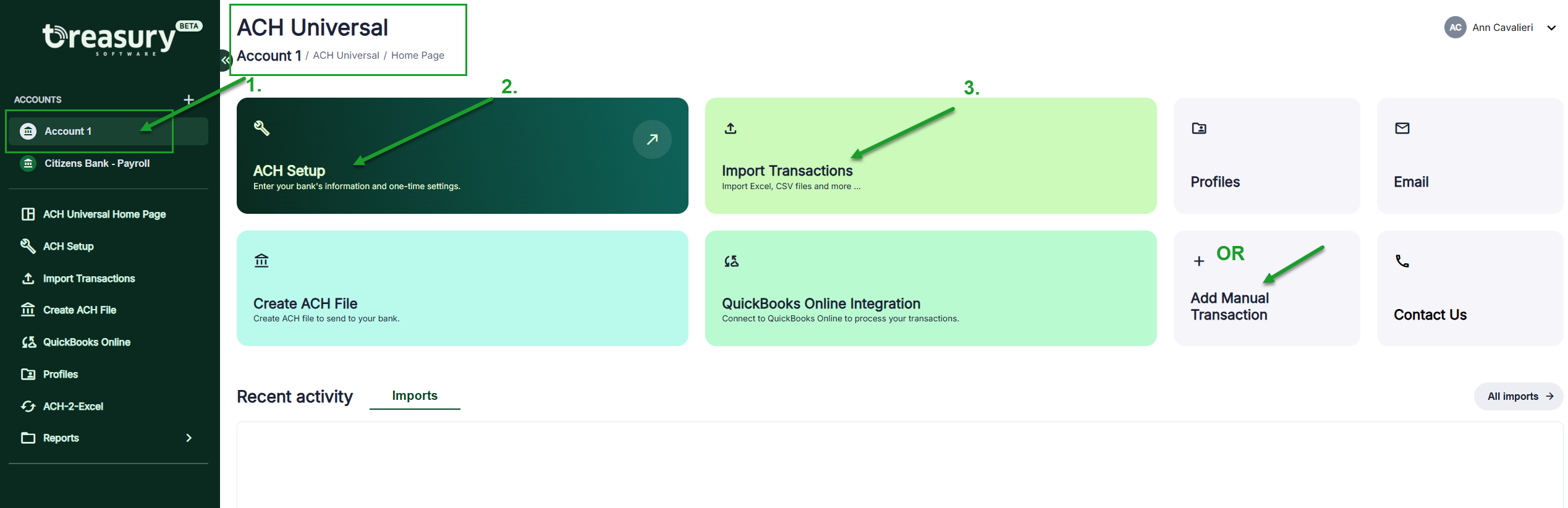 Screenshot of ACH Universal Online Home Page