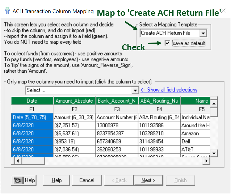 Returns - Creating an ACH Return File – Treasury Software